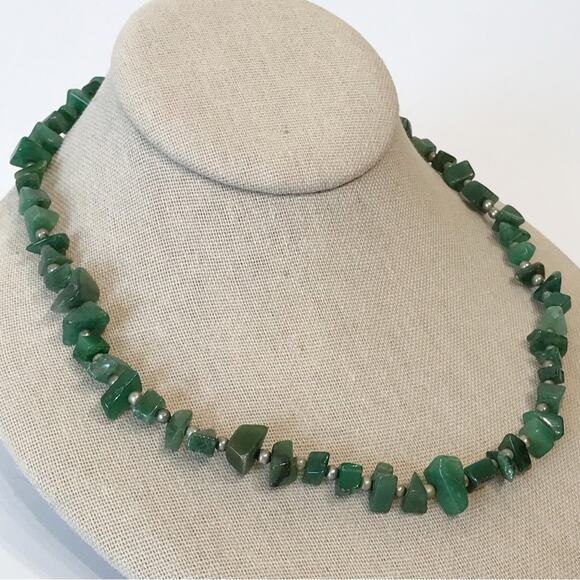Green Jade Jadeite Necklace Uncut Chunk Stones Barrel Clasp - Picture 1 of 16